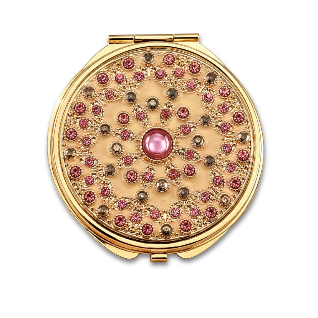 Pink & Gold Jeweled Compact Mirror